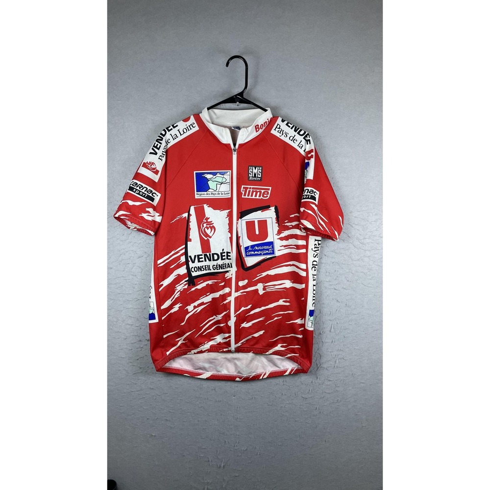 Santini Vendee U Bonjour Cycling Jersey‎ Mens 3XL Red Made In Italy Full Zip